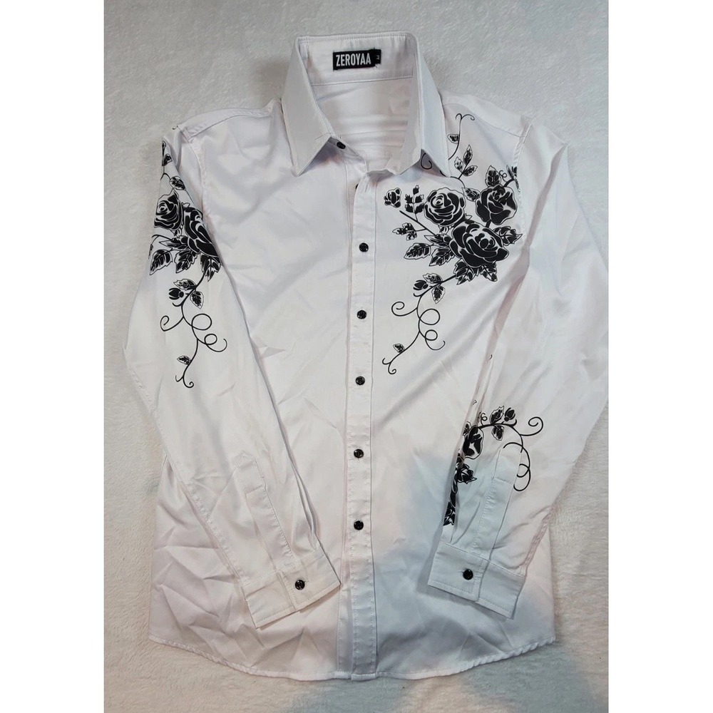 ZEROYAA FLASH ART ROSE TATTOO‎ LONG SLEEVE BUTTON UP SHIRT